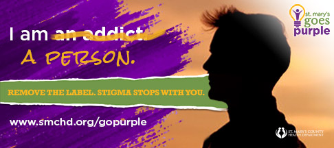 The text "I am a person" with the word "addict" crossed out. Stigma stops with you!