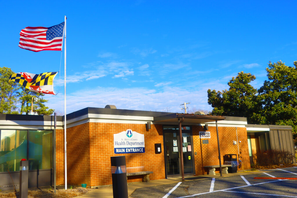 Front entrance of St. Mary's County Health Department main office in Leonardtown