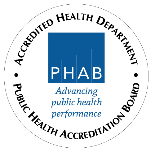 Logo of the Public Health Accreditation Board, showing SMCHD is a Accredited Health Department.