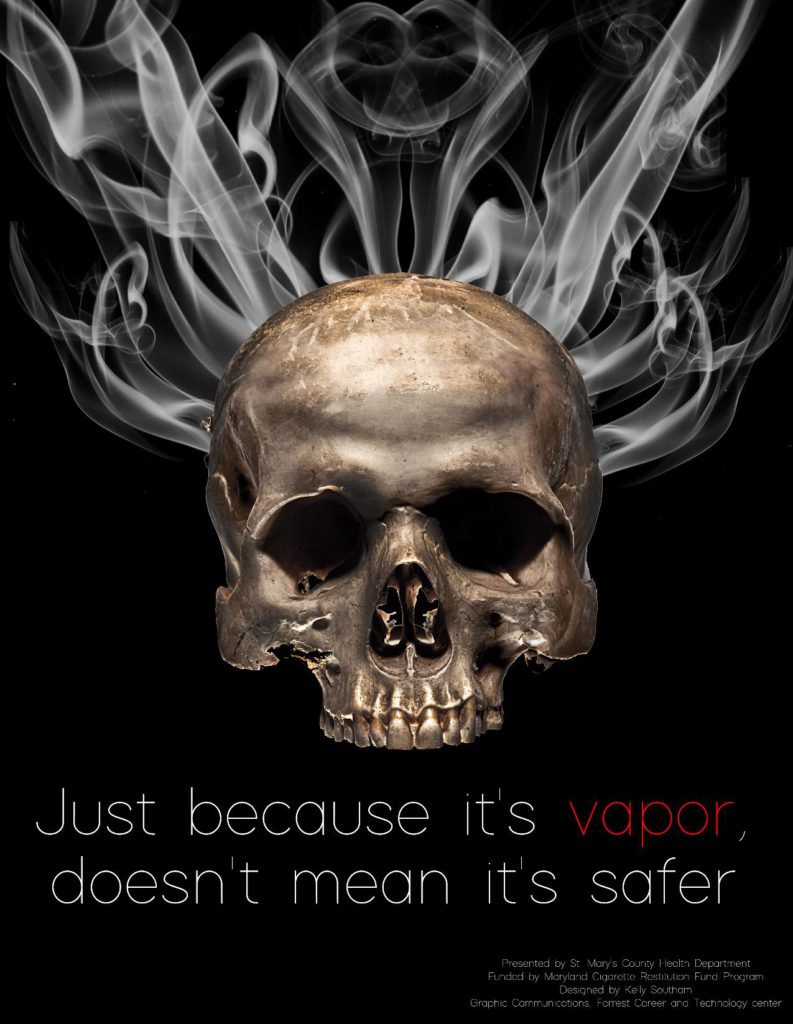 Picture of a smoking skull: Just because its vapor doesn't mean its safer.